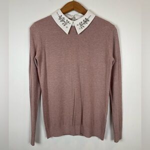 Vila Milano Embellished Collar Sweater Pink Wool Blend Sz S Balletcore Coquette